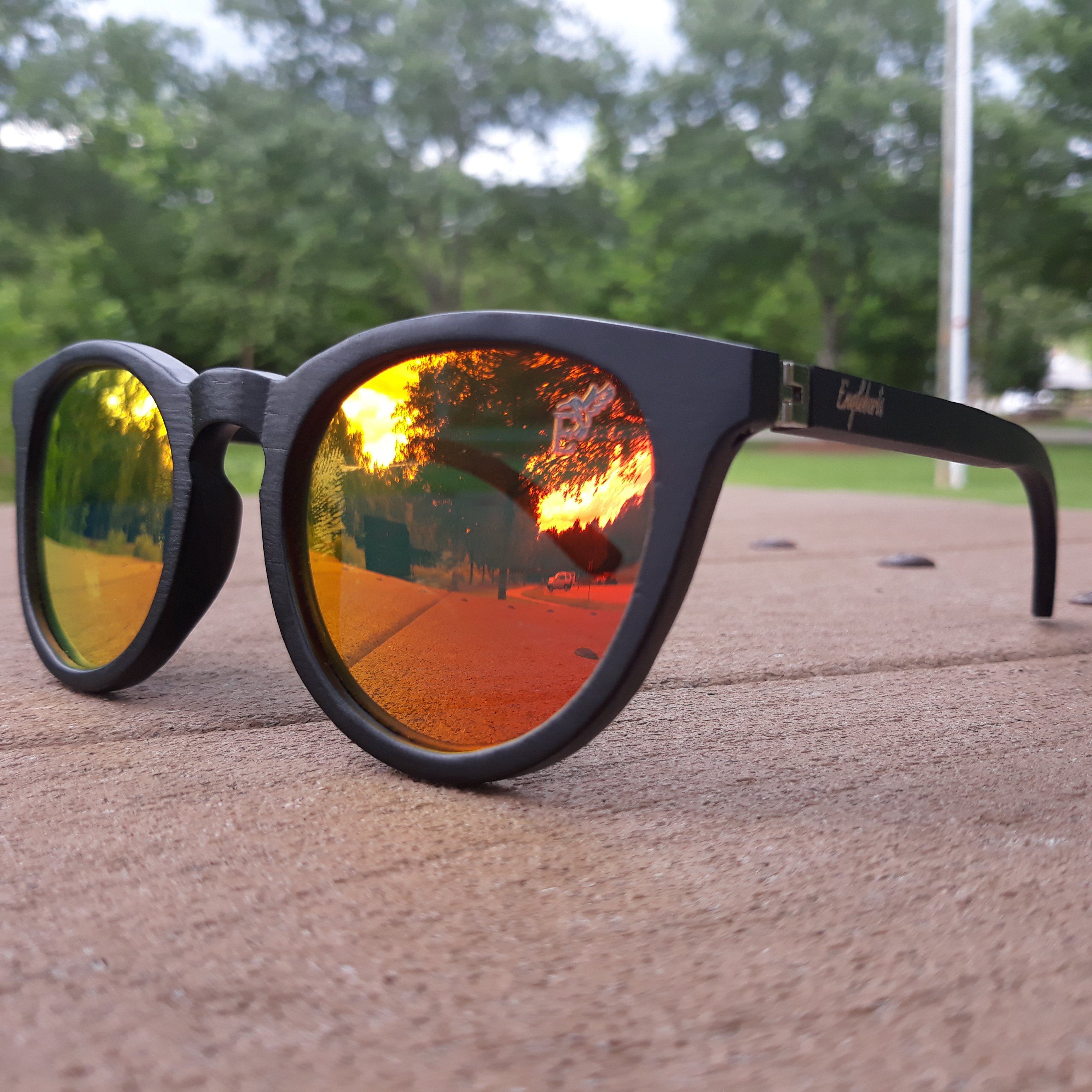 Sunset Mirror Lenses Polarized with Full Frame Black Bamboo and Case Sunglasses 