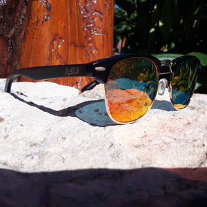 Sunset Polarized Sunglasses, Black Bamboo with Wood Case Sunglasses 