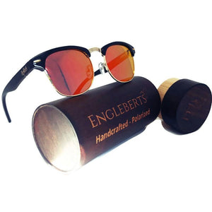 Sunset Polarized Sunglasses, Black Bamboo with Wood Case Sunglasses 