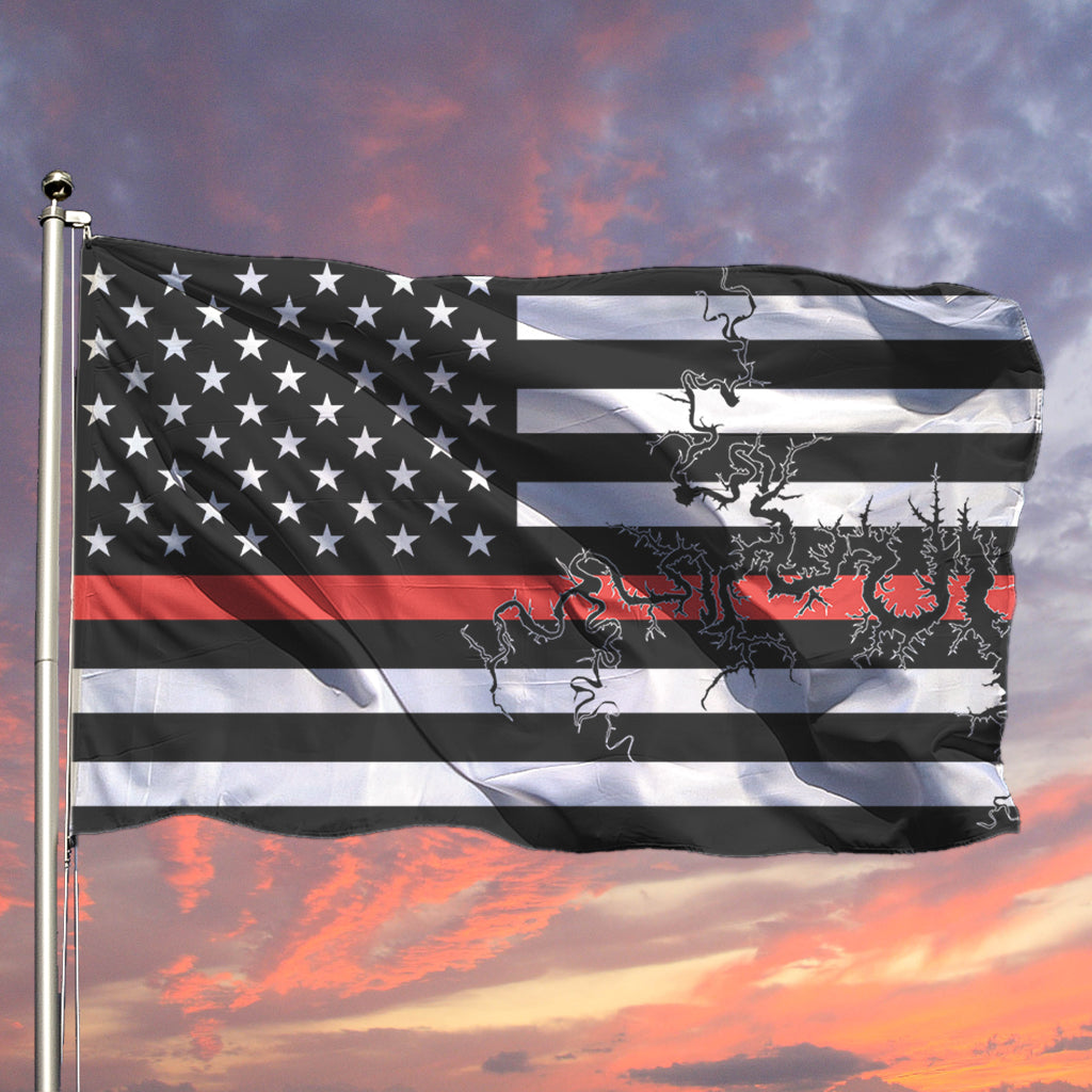 Table Rock Lake Thin Red Line American Boat Flag Wall Art Single Sided - 36"x60" 