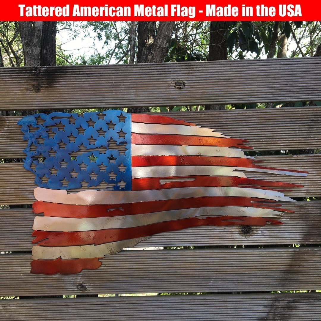 Tattered American Flag Metal Wall Art (🇺🇸 USA Made) - Houseboat Kings