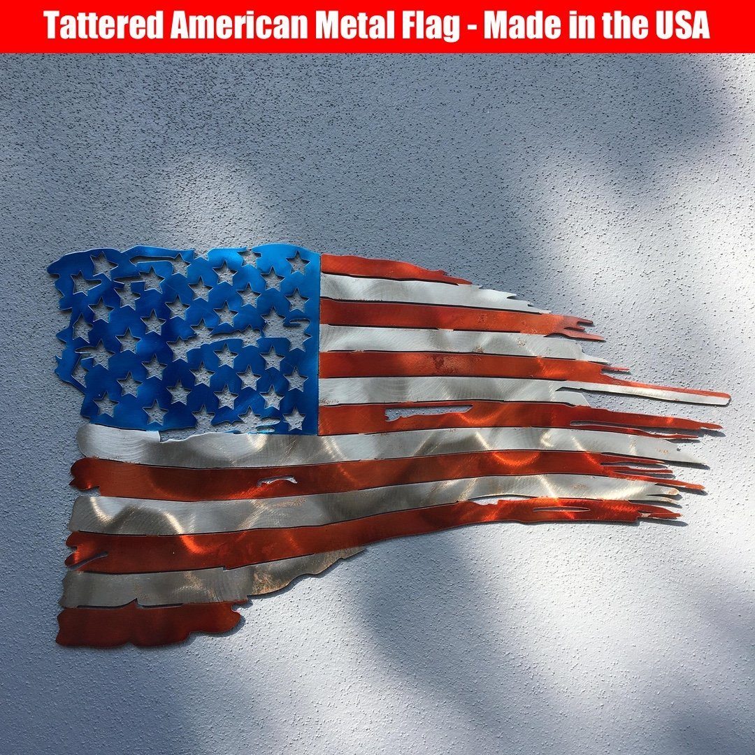 Tattered American Flag Metal Wall Art (🇺🇸 USA Made) - Houseboat Kings