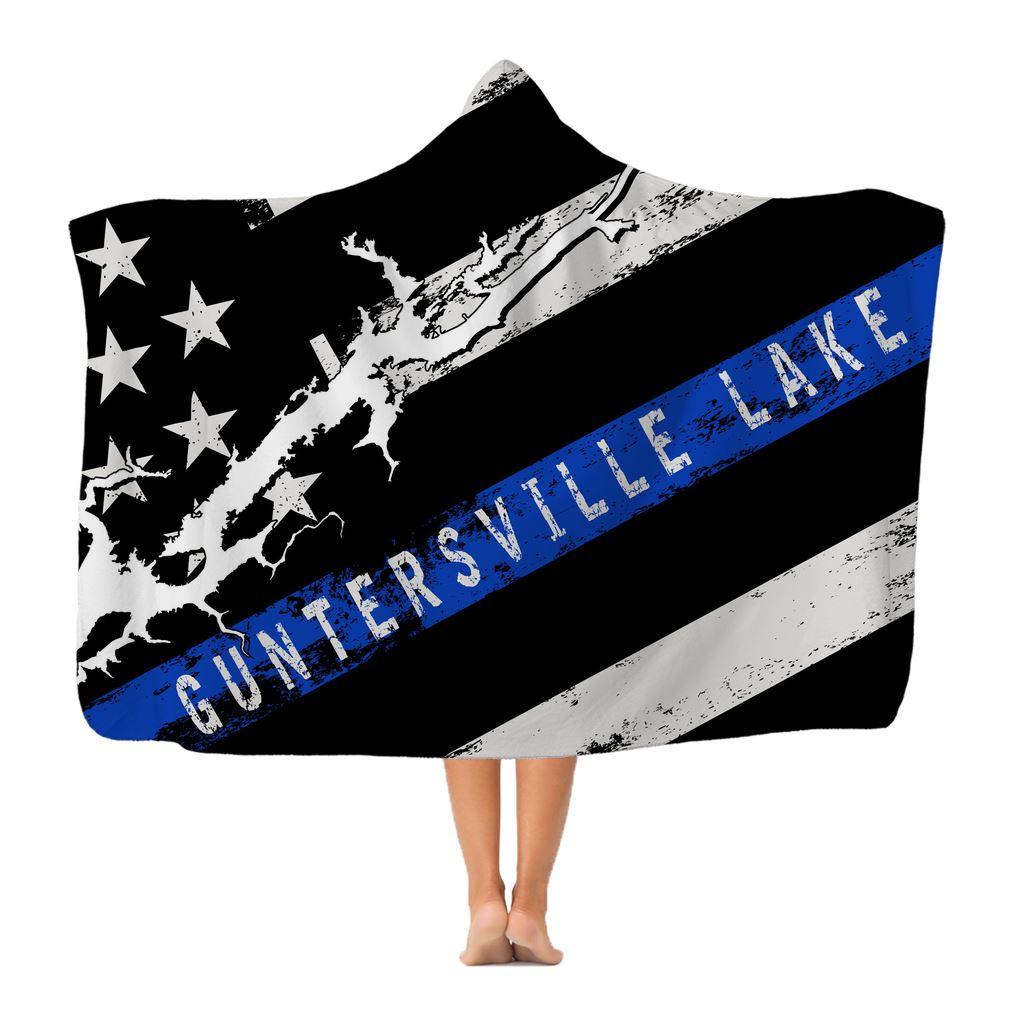 Thin Blue Line Guntersville Lake Classic Adult Hooded Blanket - Houseboat Kings