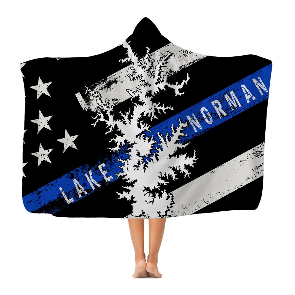 Thin Blue Line Lake Norman Classic Adult Hooded Blanket - Houseboat Kings