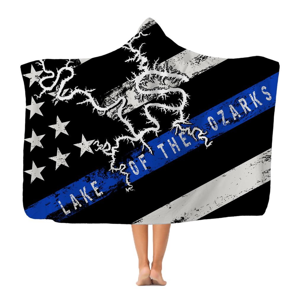 Thin Blue Line Lake Of The Ozarks Classic Adult Hooded Blanket - Houseboat Kings