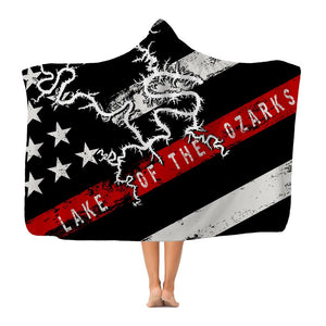 Thin Red Line Lake Of The Ozarks Classic Adult Hooded Blanket - Houseboat Kings