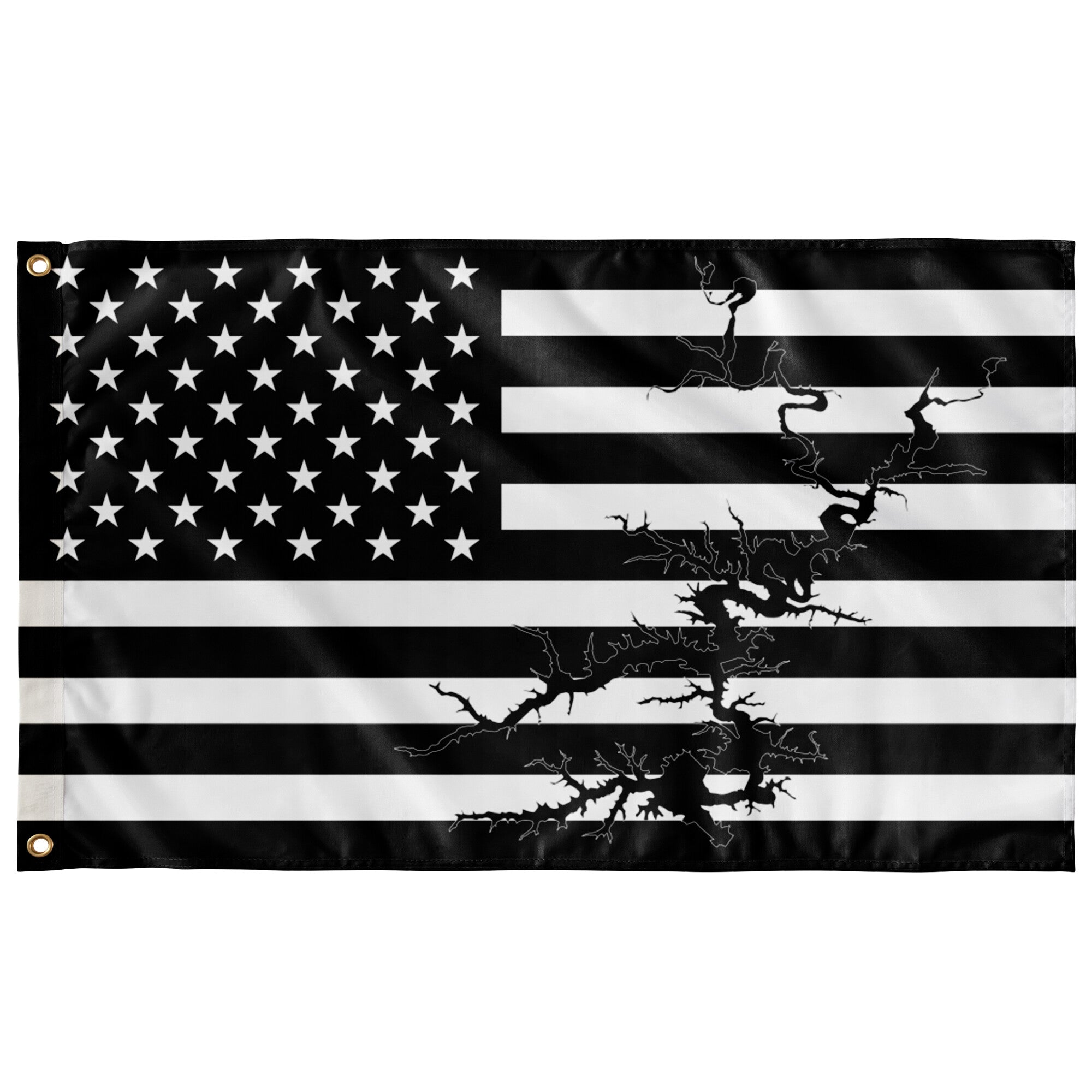 Tims Ford lake Black & White American Boat Flag Wall Art 