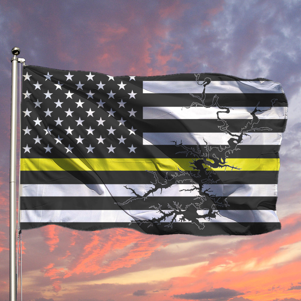 Tims Ford lake Thin Yellow Line American Boat Flag Wall Art Single Sided - 36"x60" 