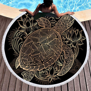 Turtles Bohemian Tassel Tapestry Flower Round Home & Garden 