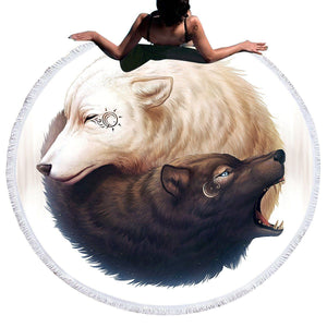Yin and Yang Wolves by JoJoesArt Round Beach Towel Home & Garden 