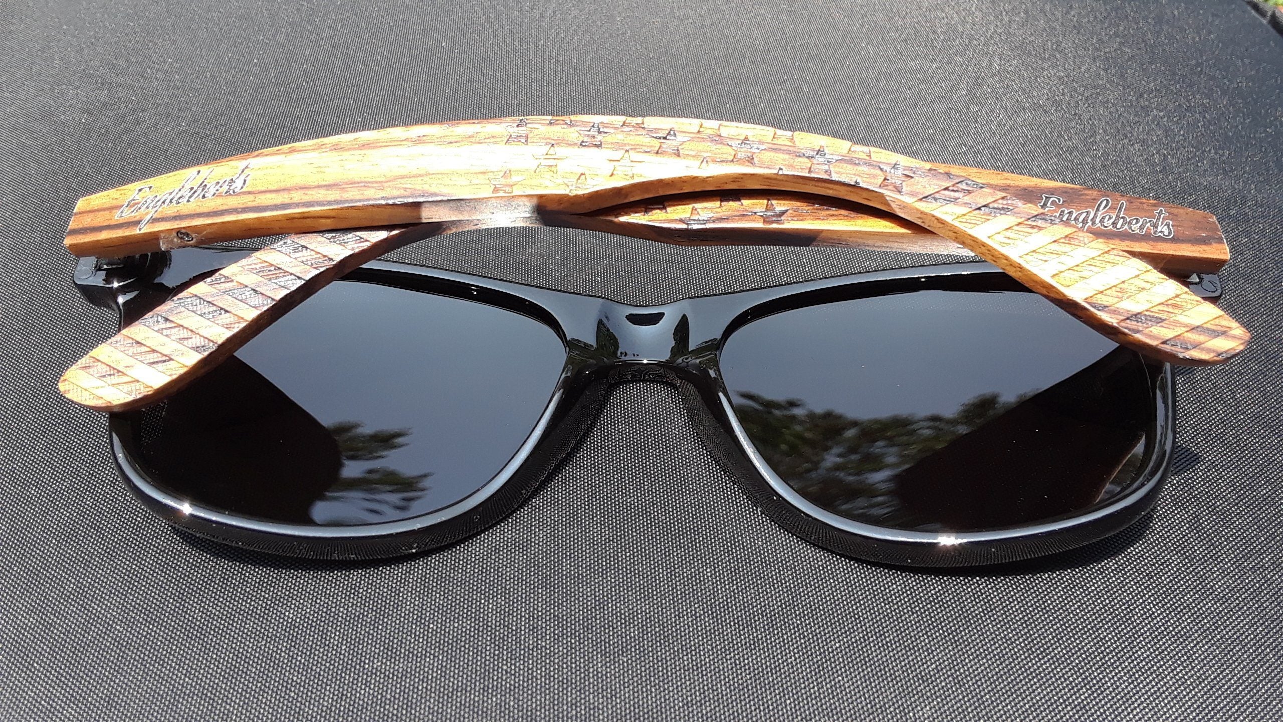 Zebrawood Sunglasses, Stars and Bars With Wooden Case, Polarized, Sunglasses 